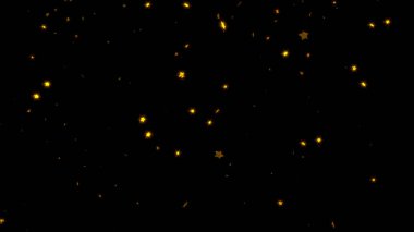 Birkaç keskin ve küçük altın beş şubelere yıldız siyah bir arka plan ile yağmur