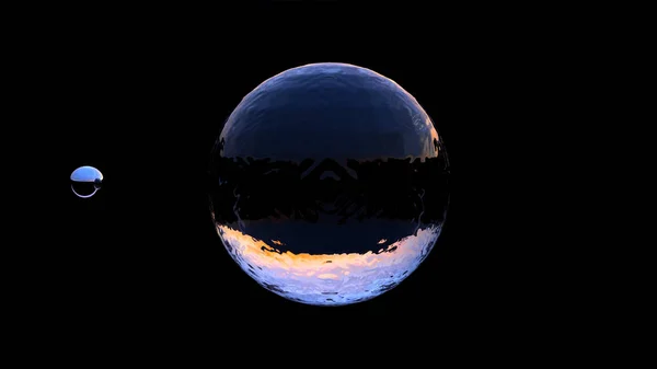 Large Water Ball with a small Chrome ball on a Black Background