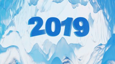 Bir mavi tonlu buz mağara içinde büyük 2019 mavi ve buzlu cam tasarım