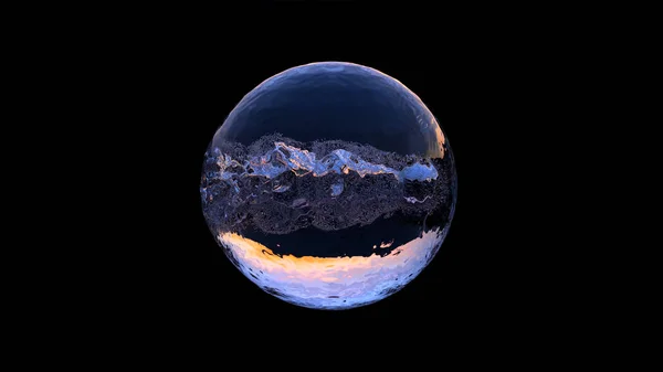 Large Water Ball Small Chrome Ball Going All Black Background — Stock Photo, Image