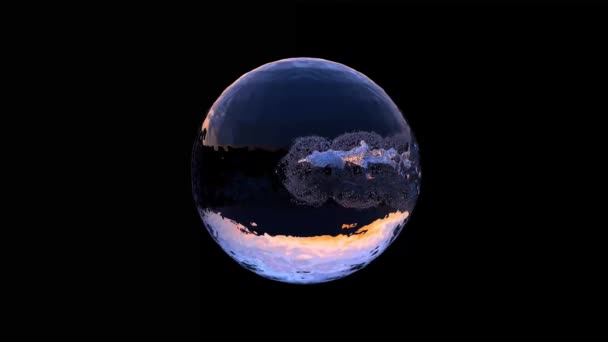 Sfera Specchio Che Attraversa Sfera Dell Acqua Con Uno Sfondo — Video Stock