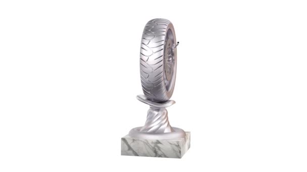 Sport Wheel Motorbike Trofeo Argento Con Base Marmo Rotazione Infinita — Video Stock