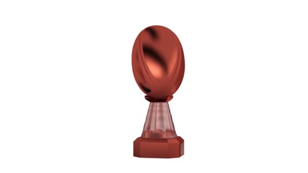 Vista Frontal Troféu Rugby Bronze Rotação Infinita Sobre Fundo Branco — Vídeo de Stock