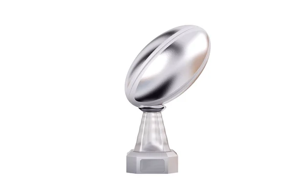 Front View Rugby Silver Trophy White Background — Stock Photo, Image