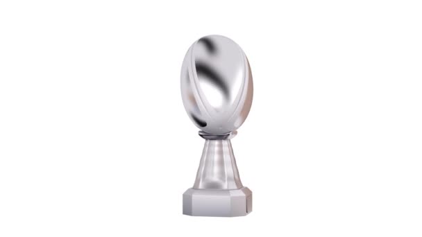 Vista Frontal Troféu Rugby Silver Rotação Infinita Sobre Fundo Branco — Vídeo de Stock