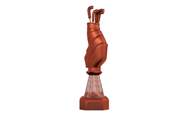 Voorste Weergave Van Golftas Bronze Trophy Een Witte Achtergrond — Stockfoto
