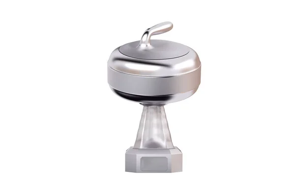 Front view of Curling Stone Silver Trophy on a white background