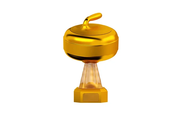 Front view of Curling Stone Gold Trophy on a white background