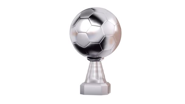 Przedni Widok Piłki Nożnej Srebrny Trofeum Nieskończonej Rotacji Białym Tłem — Wideo stockowe