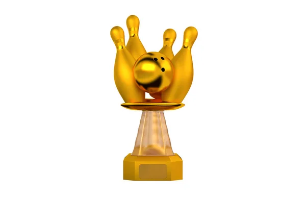 Front View Bowling Gold Trophy White Background — Stock Photo, Image