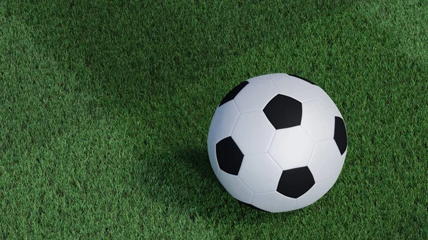 Vista Para Cima Uma Bola Futebol Colocada Gramado Muito Bem — Fotografia de Stock