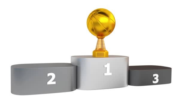 Vue Face Basketball Gold Silver Bronze Trophées Apparaissent Sur Podium — Video