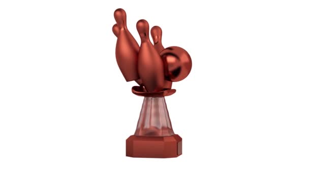 Front View Bowling Bronze Trophy Infinite Rotation White Background — Stock Video
