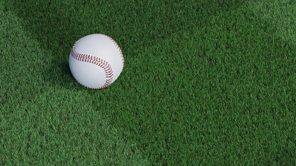 Вверх Вид Бейсбольного Мяча Положить Хорошо Вырезанный Газон — стоковое фото