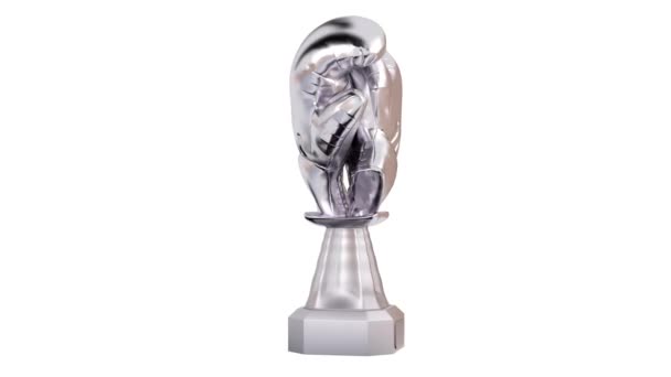 Front View Boxing Silver Trophy Infinite Rotation White Background — Stock Video
