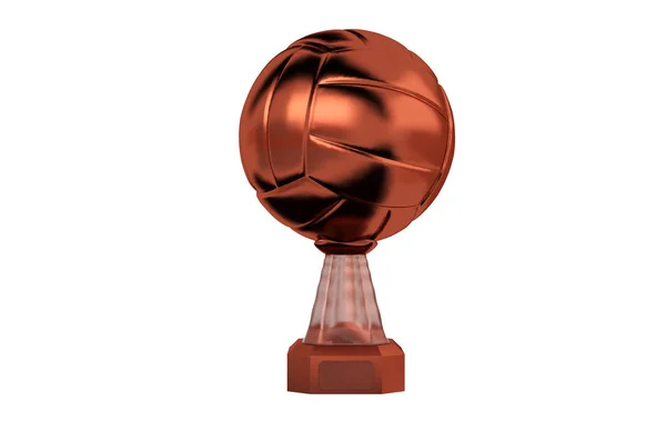 Vista Frontal Troféu Bronze Voleibol Com Fundo Branco — Fotografia de Stock