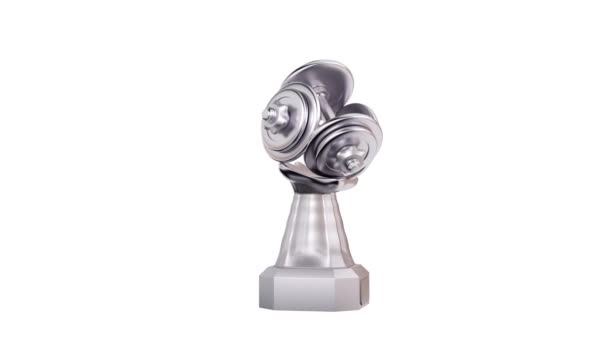 Vista Frontal Mão Dumbbell Silver Trophy Rotação Infinita Fundo Branco — Vídeo de Stock