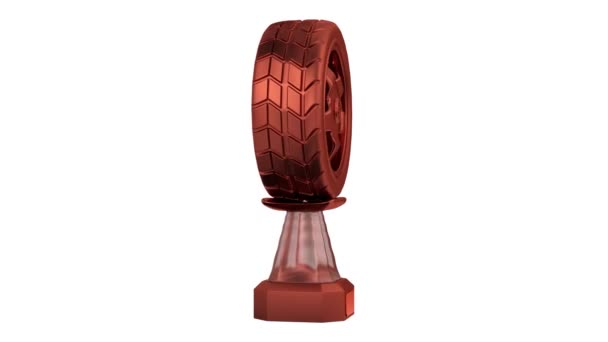 运动车车轮青铜奖杯的正面视图在无限旋转在白色背景 — 图库视频影像