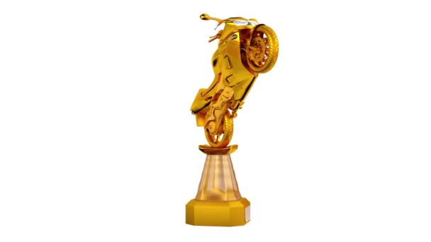 Fram Sidan Sport Motorcykel Gold Trophy Oändlig Rotation Vit Bakgrund — Stockvideo