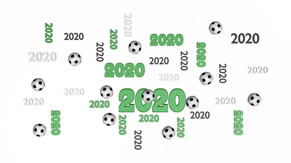 Top View of Several Football 2020 Designs with Some Balls — Stock Photo, Image