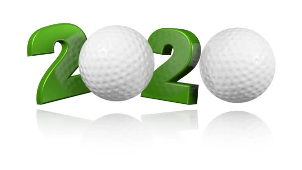 Golfový Míč 2020 Design Nekonečné Rotaci Bílém Pozadí — Stock video