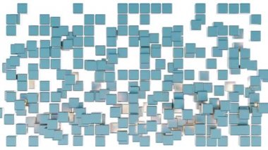 Alfa kanalıyla bir araya gelip kaybolan açık mavi ve altın rengi uçan küplerin bölgesi.