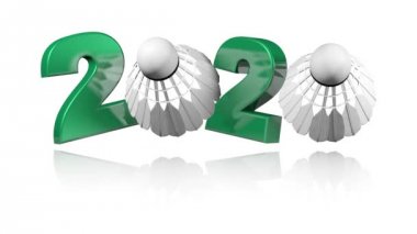 Badminton Shuttlecock 2020 Tasarım Sonsuz Rotasyon Beyaz Arka Plan üzerinde