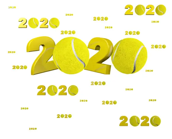 Molti disegni di tennis 2020 con molte palle — Foto Stock