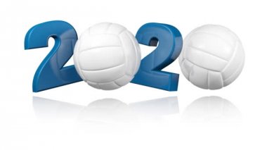 Beyaz Arka Planda Sonsuz Rotasyonda Voleybol 2020 tasarımı