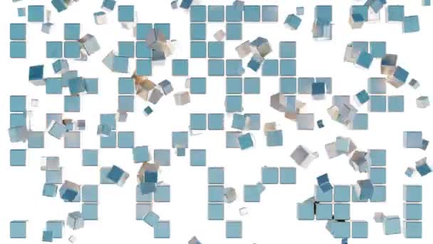 Mess Dans Une Grille Beaucoup Cubes Dorés Bleus Qui Dispersent — Video