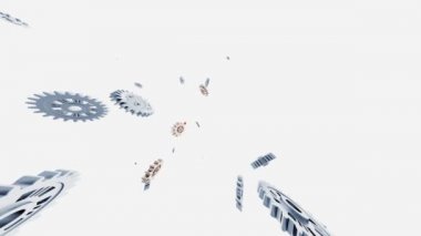 Torna Gri Dişliler Çok beyaz bir arka plan üzerinde bazı Kırmızı küçük dişliler ile kendilerini toplama