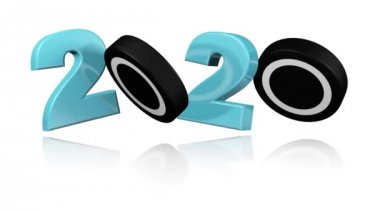 Buz Hokeyi Puck 2020 tasarım Sonsuz Rotasyon Beyaz Arka Plan üzerinde