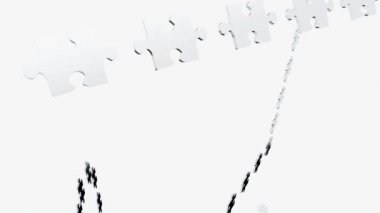 Birkaç Grup Gri Puzzle parçaları dağınık ve beyaz bir arka plan ile büyük bir yeşil parça