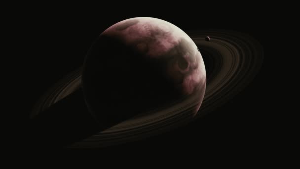 巨型气体行星与一个小轨道卫星无限旋转与黑色背景 — 图库视频影像