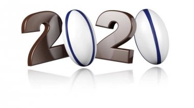 Beyaz Arka Planda Sonsuz Rotasyon'da Rugby topu 2020 tasarımı