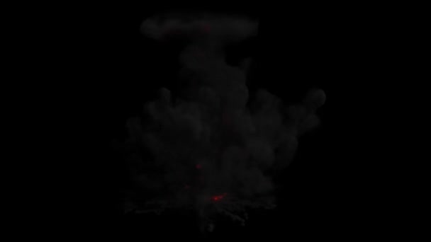 Grande et puissante explosion rouge pétillante sur fond noir avec canal Alpha 