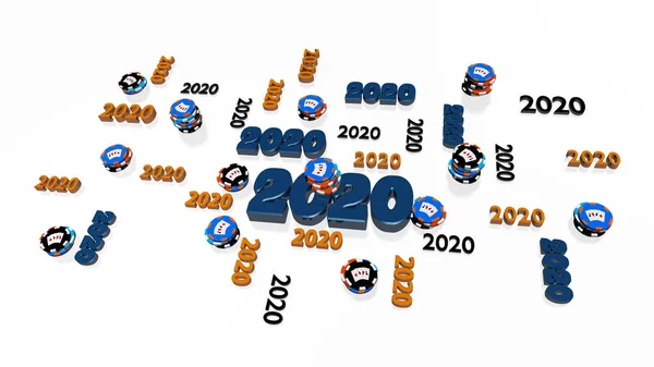 Flera poker chip 2020 mönster med några chips — Stockfoto