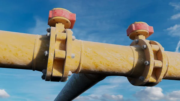 Two Sluice gates and one T section on a Large Yellow Frosted Pip — Stock Photo, Image