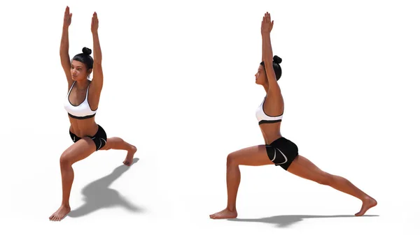 Depan tiga perempat dan Profil Kiri Poses of a Woman in Yoga W — Stok Foto