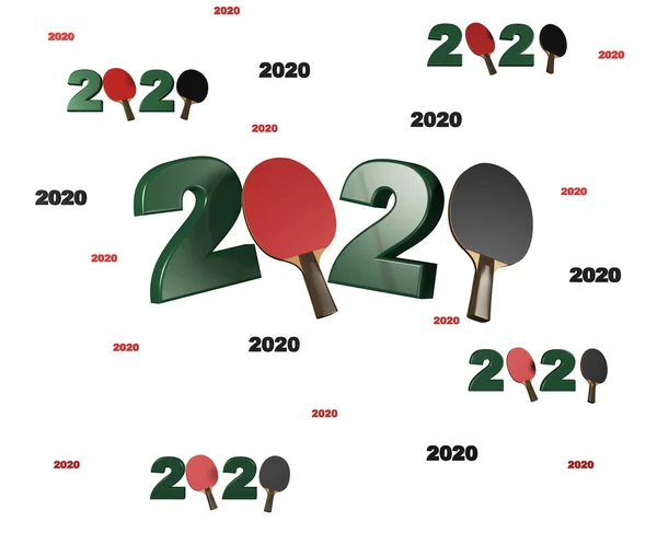 Molti disegni di ping pong 2020 con molte pagaie — Foto Stock