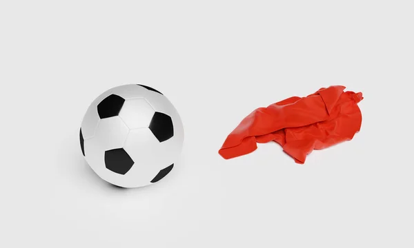右に赤い生地のピースを持つサッカー — ストック写真