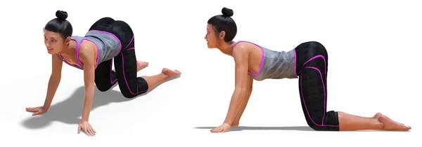 Frente de três quartos e perfil esquerdo Poses de uma mulher em Yoga C — Fotografia de Stock