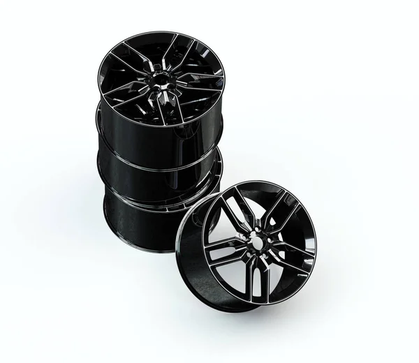 Top view of Four Black and White Sport Rims — Stock Photo, Image