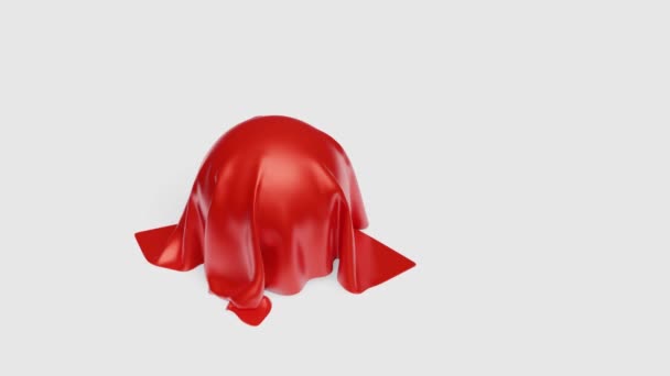 Pieza Tela Roja Brillante Que Oculta Balonmano Descubre Con Fondo — Vídeos de Stock
