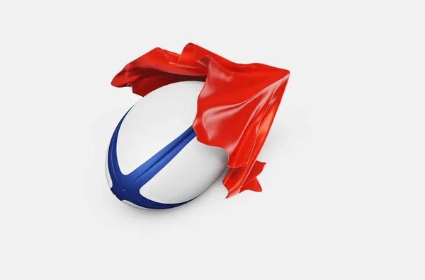 En röd glänsande tyg bit börjar ta en rugby boll ut — Stockfoto