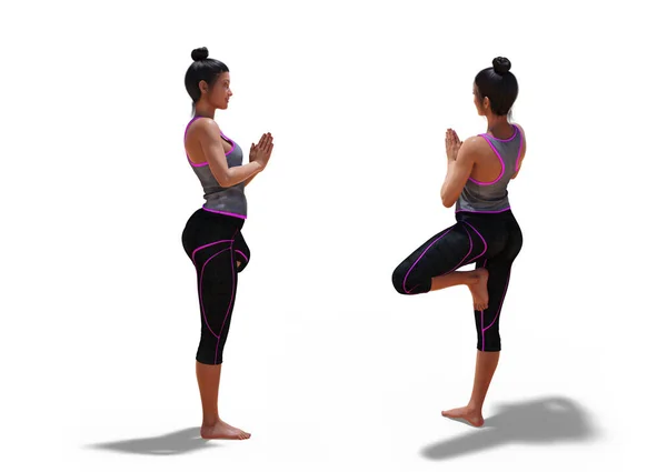 Atrás tres cuartas partes y perfil derecho de una mujer en Yoga T — Foto de Stock