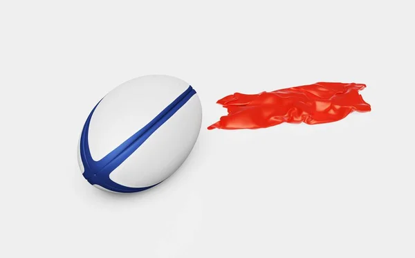 Una palla da rugby con un pezzo di tessuto rosso lucido a destra — Foto Stock