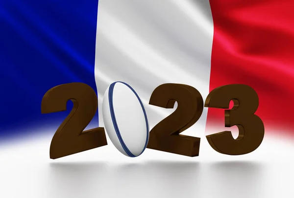 Rugby bal 2023 ontwerp met grote Franse vlag — Stockfoto