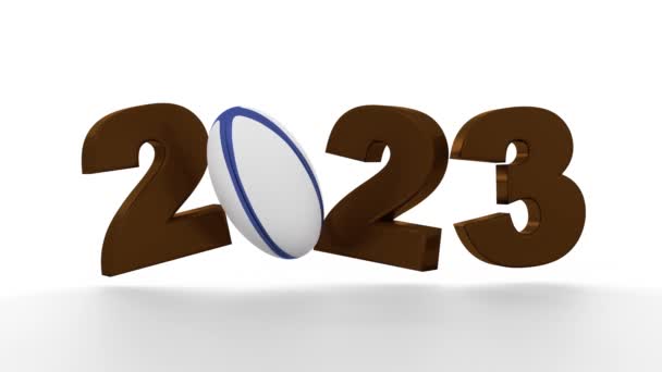 Projeto 2023 Com Bola Rugby Rotação Infinita Com Fundo Branco — Vídeo de Stock