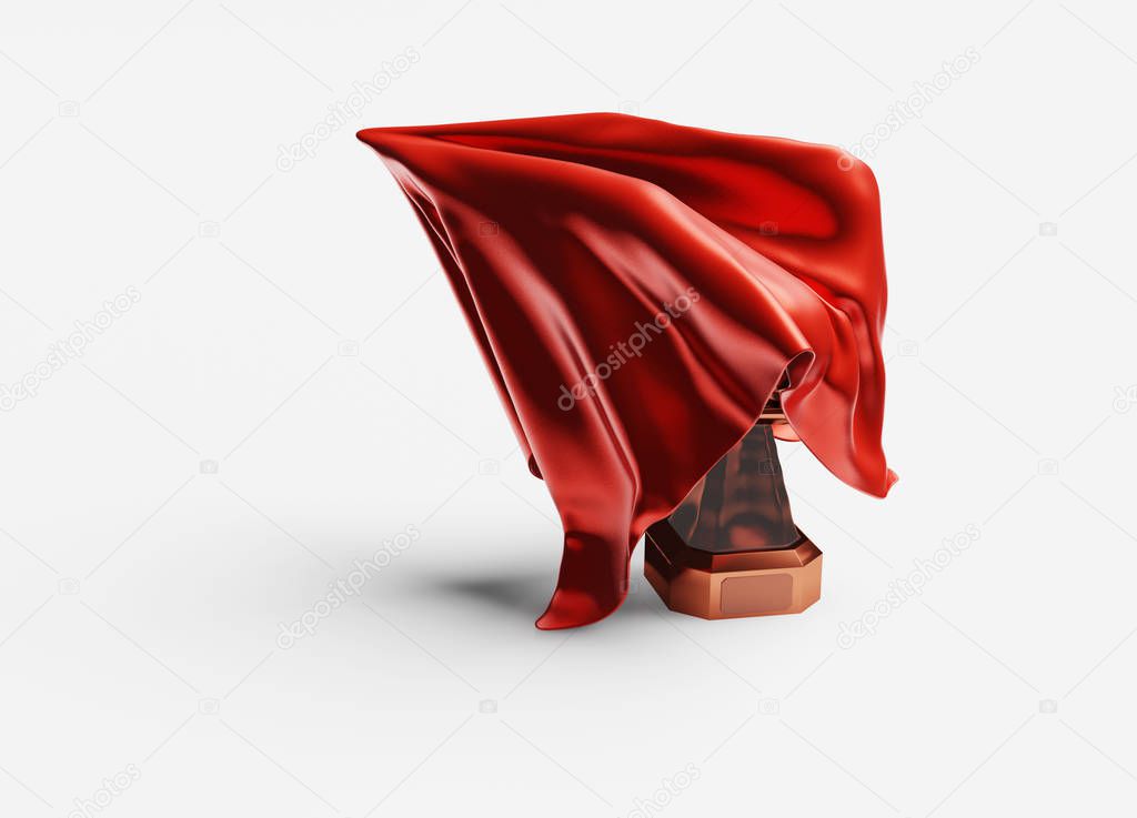 A Red shiny Fabric piece starting to take One Bronze Trophy out 